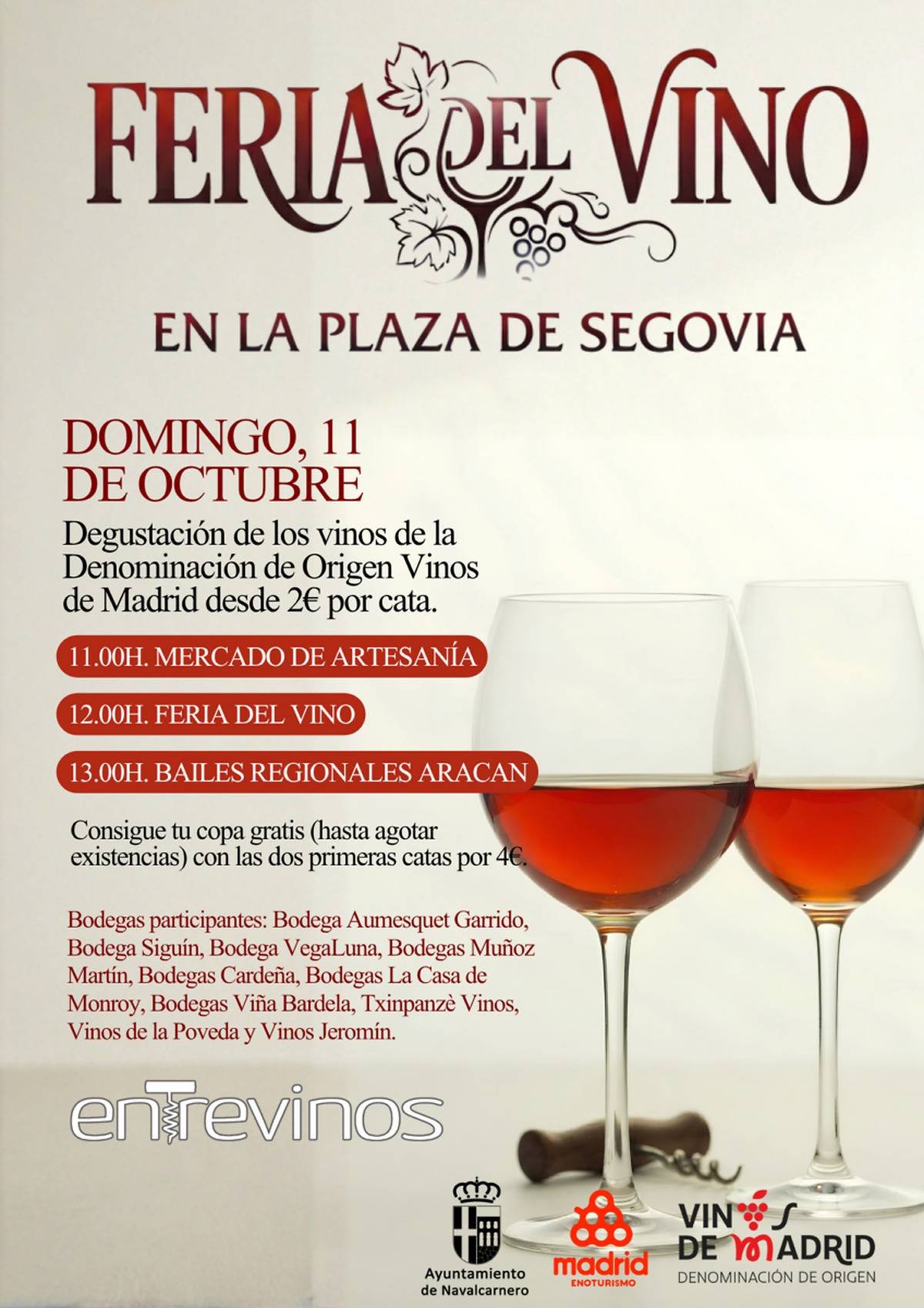 Navalcarnero acoge el 11 de octubre una nueva Feria del Vino con diez bodegas de la D.O. Vinos de Madrid