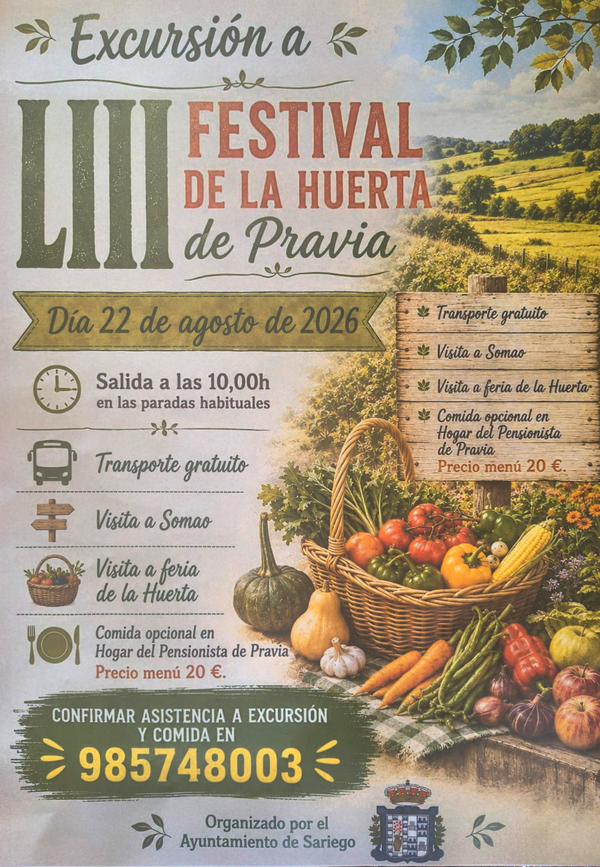 Sariego organiza una excursión gratuita al Festival de la Huerta de Pravia