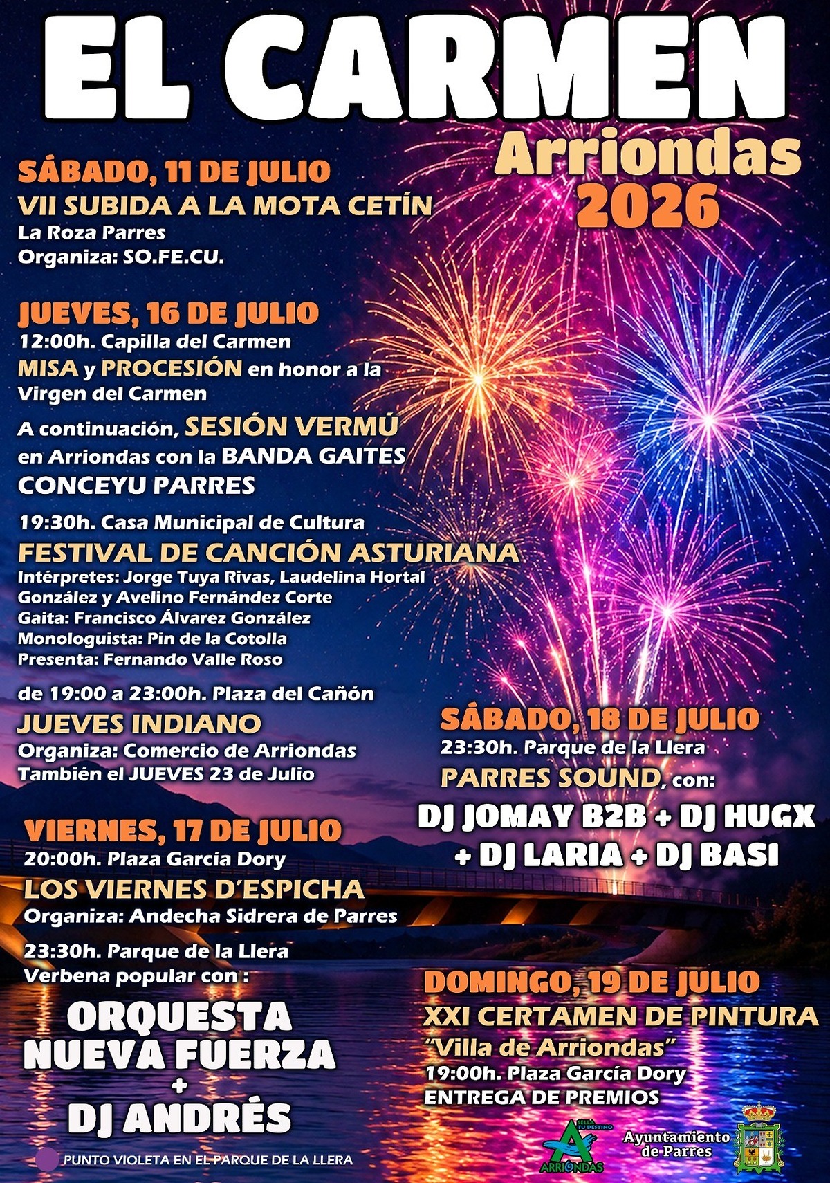 Parres anuncia la programación de actividades para las fiestas de El Carmen 2026