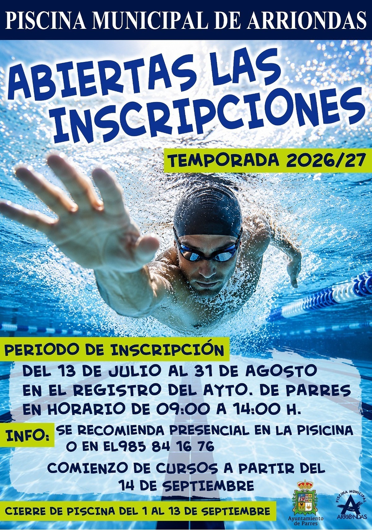 Abren las inscripciones para la temporada 2026/27 en la piscina municipal de Arriondas