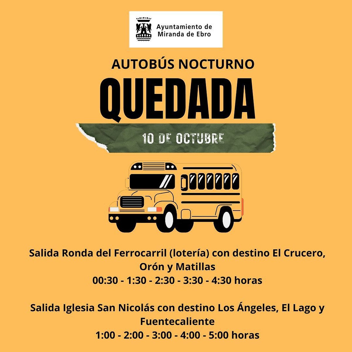 Miranda de Ebro habilita autobús nocturno para la 'Quedada' del 10 de octubre