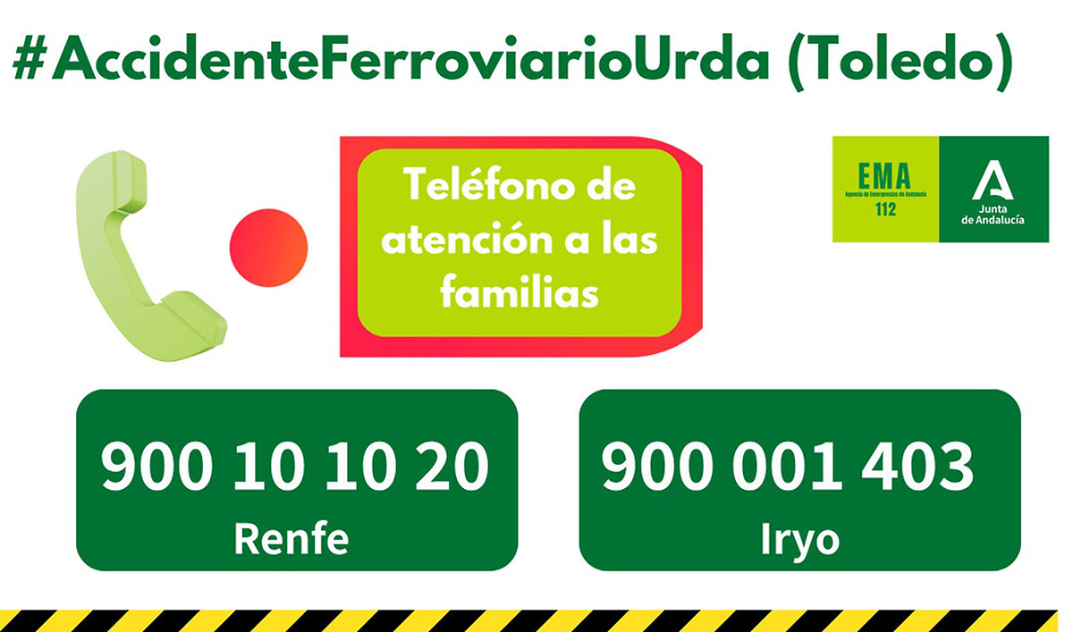 La Junta de Andalucía despliega recursos tras el accidente ferroviario en Urda, Toledo