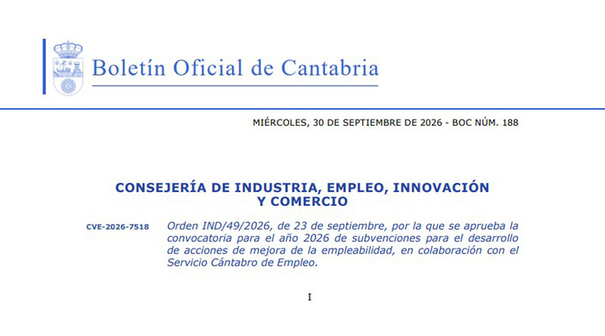 Cantabria destina 1,28 millones en ayudas para mejorar la empleabilidad de personas desempleadas