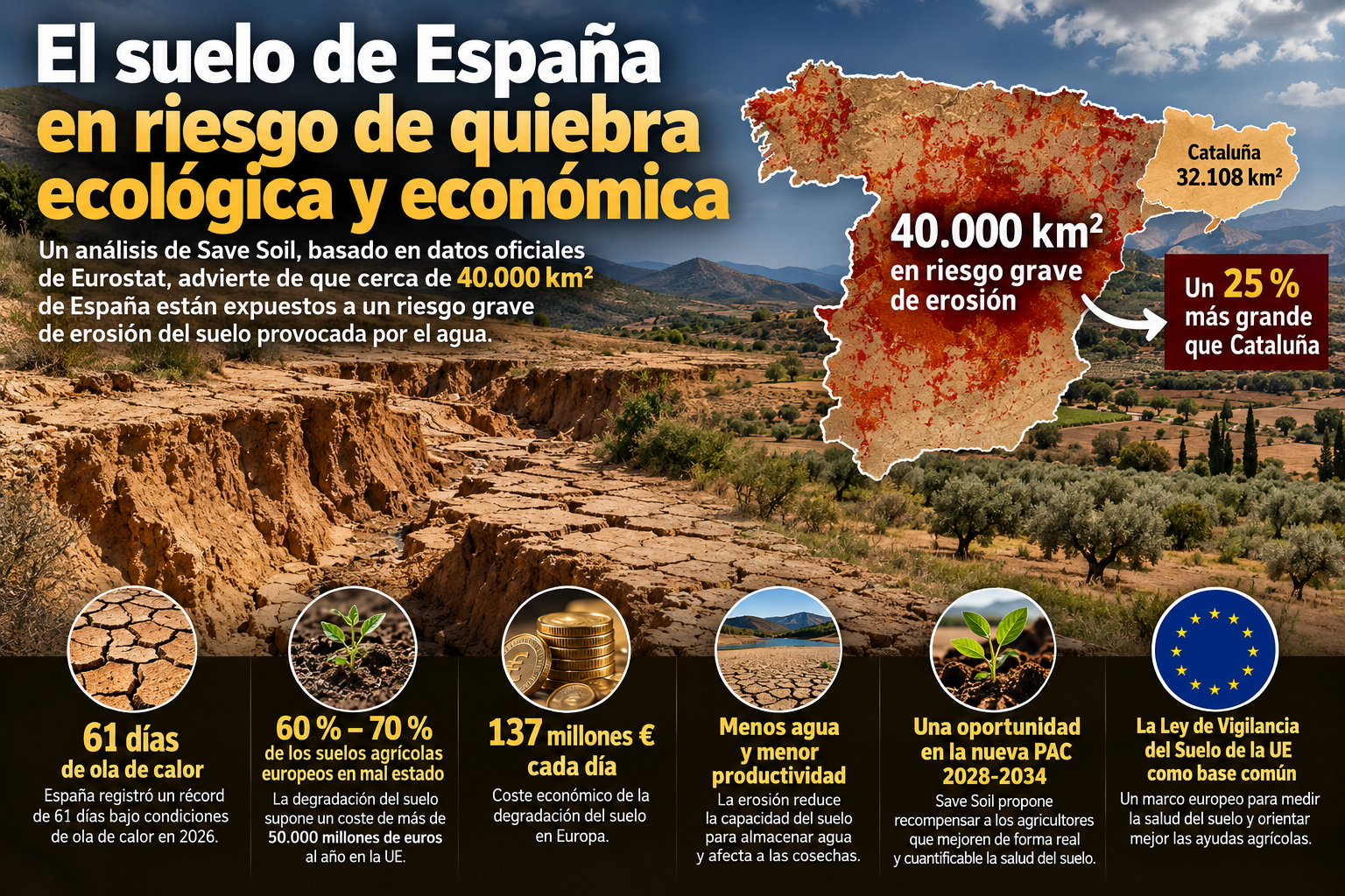 Cerca de 40.000 kilómetros cuadrados de España están expuestos a un riesgo grave de erosión del suelo